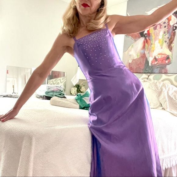 Gunne Sax Iridescent maxi dress slip party dress Lavender rhinestone Y2K - Picture 2 of 16